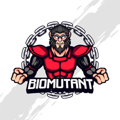 Powerful Warrior Ape Mutant wearing Red Armor Mascot