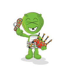 alien scottish with bagpipes vector. cartoon character