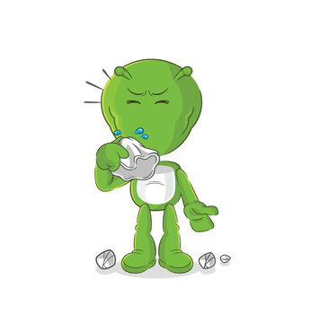 alien blowing nose character. cartoon mascot vector