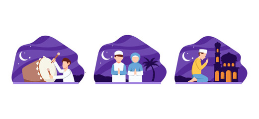 Flat Bundle Ramadan Design Illustration