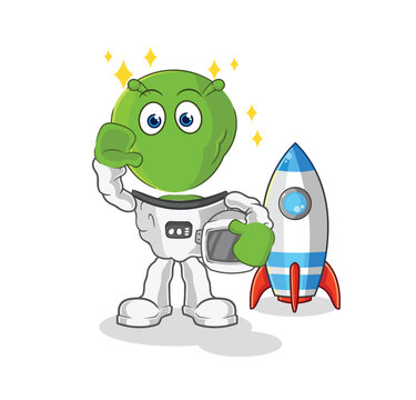 alien astronaut waving character. cartoon mascot vector