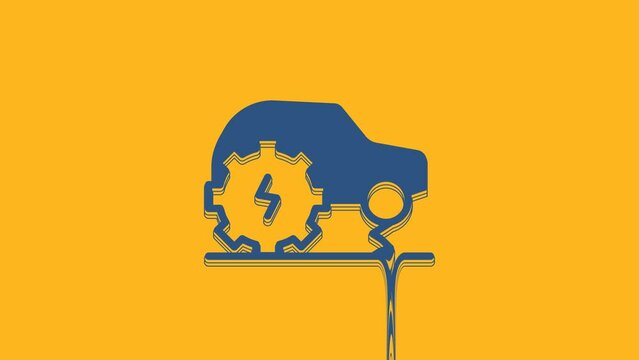 Blue Electric car service icon isolated on orange background. Renewable eco technologies. 4K Video motion graphic animation