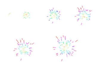 はじける虹色のエフェクト素材６種類　レインボーの火花