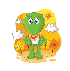alien in the autumn. cartoon mascot vector