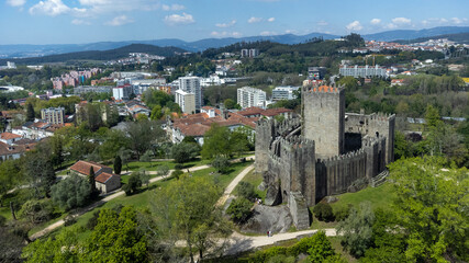 Fototapeta na wymiar Madrid, Spain. April 17, 2022: Panoramic landscape of Guimarães with beautiful blue sky. Portugal.