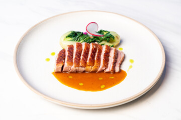 grilled duck breast steak with sauce