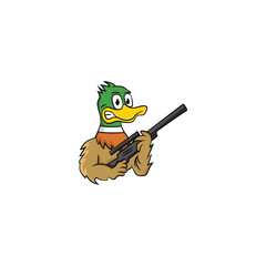mallard duck mascot holding a rifle