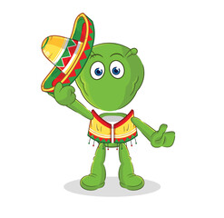 alien Mexican culture and flag. cartoon mascot vector