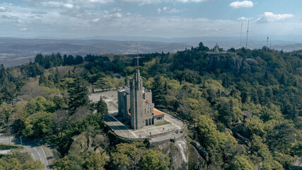 Madrid, Spain. April 17, 2022: Panoramic landscape of Guimarães with beautiful blue sky. Portugal.