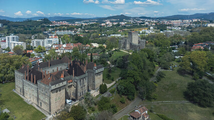 Madrid, Spain. April 17, 2022: Panoramic landscape of Guimarães with beautiful blue sky. Portugal.