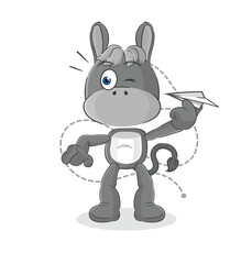 donkey with paper plane character. cartoon mascot vector