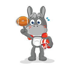 donkey playing rugby character. cartoon mascot vector