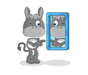 donkey looking into mirror cartoon. cartoon mascot vector