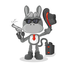 donkey mafia with gun character. cartoon mascot vector