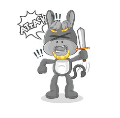 donkey knights attack with sword. cartoon mascot vector