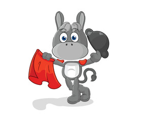 donkey matador with red cloth illustration. character vector