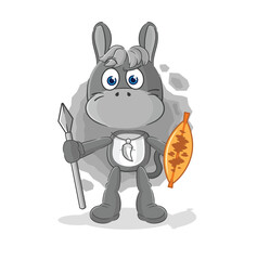 donkey african tribal fighter mascot. cartoon vector