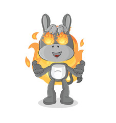 donkey on fire mascot. cartoon vector