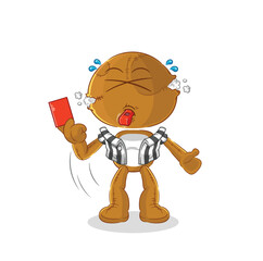 sack doll referee with red card illustration. character vector