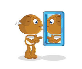 sack doll looking into mirror cartoon. cartoon mascot vector