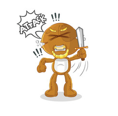 sack doll knights attack with sword. cartoon mascot vector