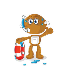 sack doll swimmer with buoy mascot. cartoon vector