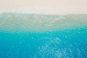 Stoff pro Meter Tropical beach with sand and blue ocean. Aerial view of holidays beach in Seychelles © artifirsov