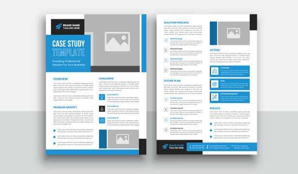 Case study template with Blue layout | Business Case Study Booklet | Double Side Flyer