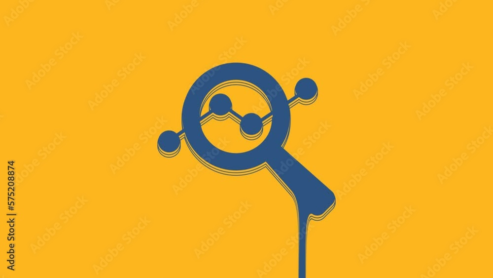 Sticker blue magnifying glass and data analysis icon isolated on orange background. search sign. 4k video mo