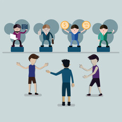 A group of boys stand and choose a job description - vector