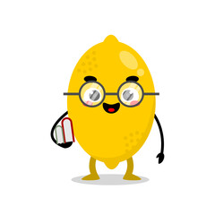 happy lemon mascot holding book