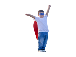 Adorable kids boy and girl having fun outdoors. Children play superhero