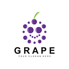 Grape Fruit Logo, Circle Style Fruit Design, Grape Farm Vector, Wine Drink, Nature Icon, Illustration Template