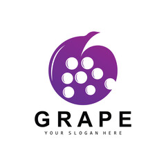 Grape Fruit Logo, Circle Style Fruit Design, Grape Farm Vector, Wine Drink, Nature Icon, Illustration Template