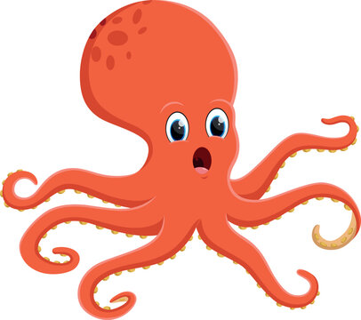 Cute octopus cartoon, isolated on white background