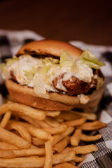Burger - Chicken sandwich with cheese, salad and mayonnaise