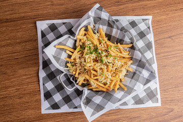 Appetizers - French Fries with Sausage and Parmesan Cheese Gratin