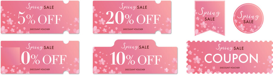春のセールに使える桜とピンクグラデーションのクーポンベクターアイコンセット