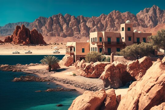 picture perfect day at the ganet sinai resort in dahab, egypt Generative AI