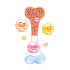 Human bone anatomy. Calcium collagen vitamin D3 therapy bone protection. Help heal arthritis knee joint pain leg. Skeleton x ray scan. Medical or healthcare concept. Realistic 3D File PNG.