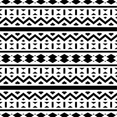 Vector geometric ornament in ethnic style. Seamless pattern with  abstract shapes,Black and white color. Repeating pattern for decor, textile and fabric.