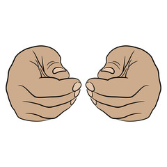 Front view of two human hands in pinched fist gesture. Cartoon style.