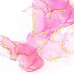 Beautiful Abstract rose blush liquid watercolor background with golden lines, dots, and stains. Pastel marble alcohol ink drawing effect. Vector illustration.