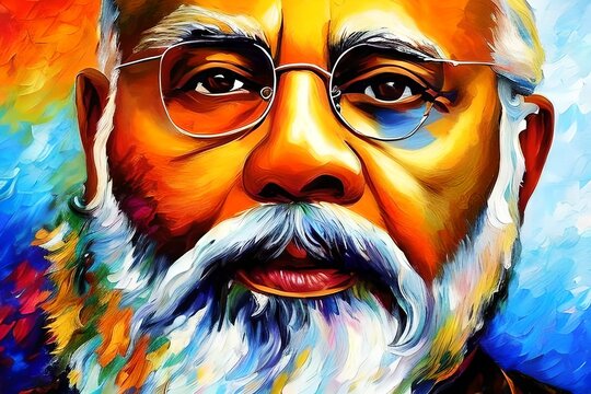 Portrait Of An Indian Old Man Looks Like Prime Minister Sree Narendra Damodar Modi Ji. Generative AI.