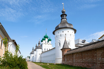 Sunny summer day at the ancient Rostov Kremlin. Rostov the Great, Golden Ring of Russia