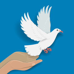 Releasing Dove Human Hand Bird, paper cut art,  freedom of life