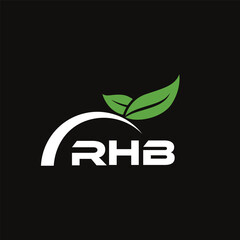 RHB letter nature logo design on black background. RHB creative initials letter leaf logo concept. RHB letter design.