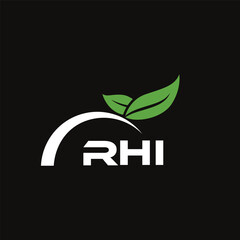 RHI letter nature logo design on black background. RHI creative initials letter leaf logo concept. RHI letter design.