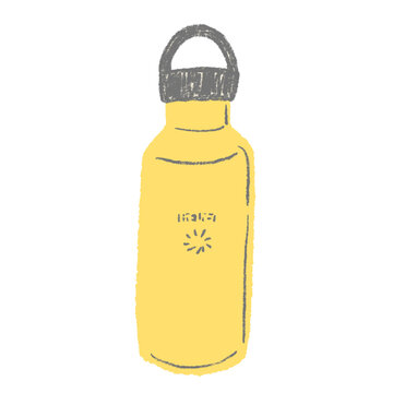 黄色いステンレスの水筒 タンブラーボトル おしゃれな手描きイラスト / yellow stainless steel water bottle tumbler bottle fashionable hand drawn illustration