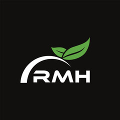 RMH letter nature logo design on black background. RMH creative initials letter leaf logo concept. RMH letter design.
